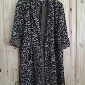 Adyson Parker Animal Print Roll Tab Longline Jacket With Pockets Casual 1X